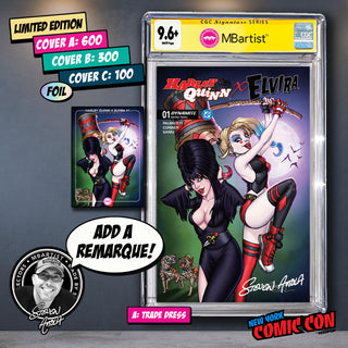 COMIC BOOK, PREORDER | HARLEY QUINN X ELVIRA #1: VARIANT EXCLUSIVE by Steven Ahola | CGC 9.6+ YELLOW LABEL